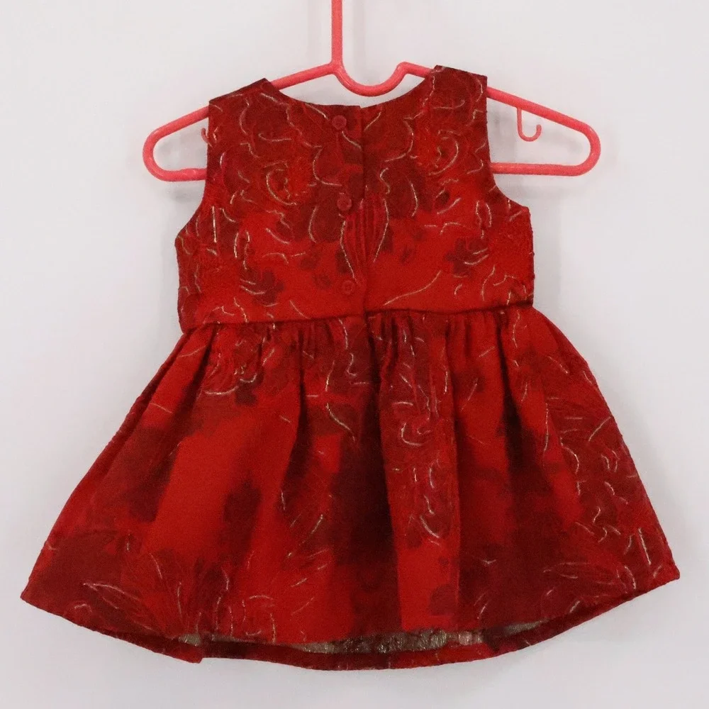 The Childrens Place Baby Girl Red Metallic Floral Holiday Dress‎ Size 6-9  Month